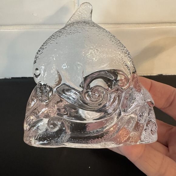 Vintage PartyLite‎ Tea Light Dolphin Candle Holder Glass 4" Nautical Decor - Picture 2 of 8